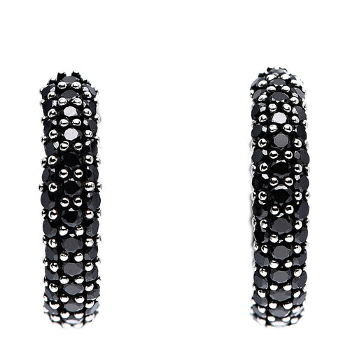 Fully Iced Rhodium Plated Pave 3D Black CZ Honey Comb Men & Women Hoop Earring